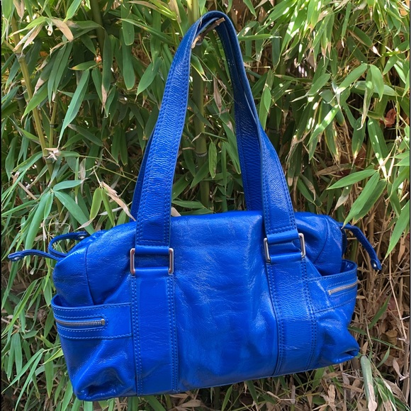 MICHAEL KORS blue patent leather satchel bag purse tote - Picture 10 of 15